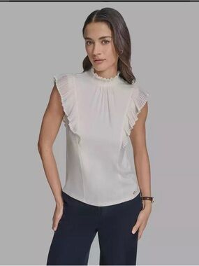 BCBG Ruffle-Trim Sleeveless Blouse